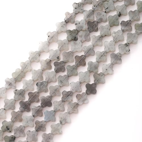 8mm Natural White Labradorite Gemstone Faceted Clovers Beads Four-Leaf Spacer Loose Beads for DIY Jewelry Making Beads - color: White Labradorite