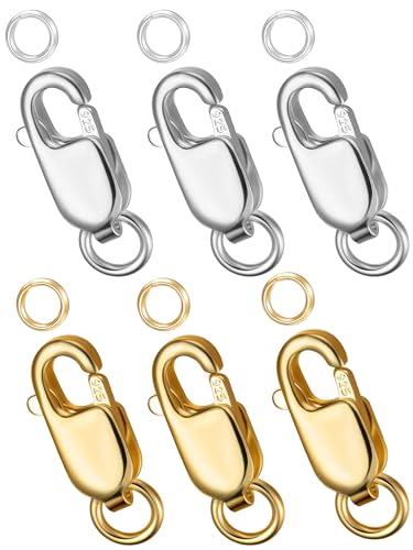 Dailyacc 925 Sterling Silver Lobster Clasp with Closed Jump Rings Gold Necklace Clasps and Closures for Jewelry Bracelet Extender,Made in Italy - color: 6pcs | 3 Gold + 3Silver, size: 0.47IN/12MM