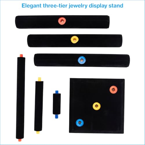 SSWBasics Jewelry Organizer Display Stand (3 Tier) - Necklace Bracelet and Watch Holder Display Stand, Black Velvet T-Bar Table Top Jewelry Tower
