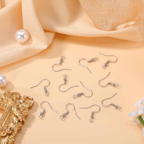 Angoily Earring Hooks 100Pcs Silver Ear Hook Beads with Ball and Coil Titanium Hypoallergenic Earring Findings for DIY Jewelry Making and Women S Dangle Wear Accessories 0.78X0.70 Inch
