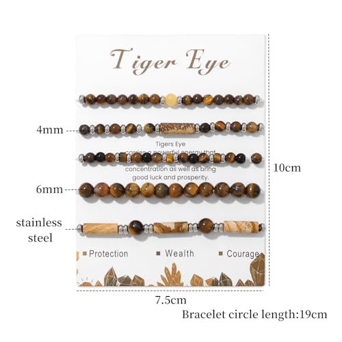 5Pcs Crystal Bracelet for Women Spiritual Natural Stone Bracelet Set Stackable Beaded Bracelets Healing Crystal Bracelet Gemstone Bead Bracelet Beaded Stretch Bracelets for Women - style: Tiger Eye