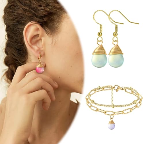 KitBeads 50pcs Glass Water Drop Charms Transparent Colorful Gold Plated Teardrop Charms for Jewelry Making