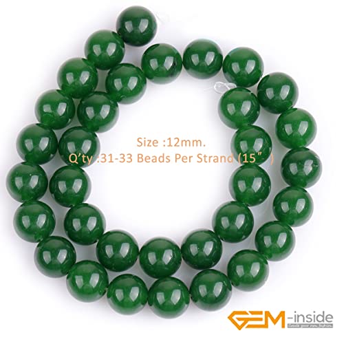 GEM-Inside Natural 12mm Green Taiwan Jade Gemstone Loose Beads Round Crystal Energy Stone Power for Jewelry Making 15" - color: Green Taiwan Jade, size: 12mm