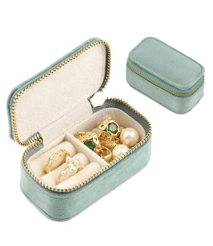 TAIMY Mini Jewelry Travel Case, Velvet Small Travel Jewelry Box, Portable Jewelry Travel Organizer Box for Rings Earrings Necklaces, Gifts for Women Girls(Mint) - color: Mini-Mint