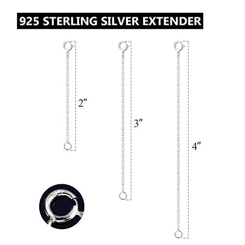 3 Pcs 925 Sterling Silver Necklace Extenders for Women Durable Strong Removable Necklace Bracelet Anklet Extension Jewelry Making Chains - color: 2 3 4 Inch, Silver