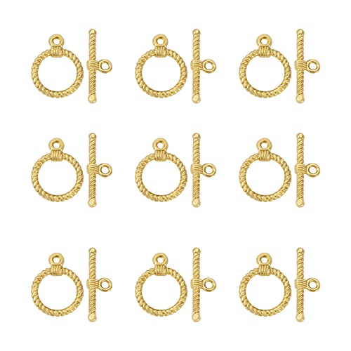 Pandahall 10 Sets Tibetan Alloy Toggle Clasps Round Toggle Clasps Connectors Bracelet Jewelry Clasp Connectors for Necklace Bracelet Jewelry Making (Light Gold)