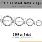 300PCs Stainless Steel Jump Rings for Jewelry Making, 4mm 5mm 6mm 7mm, Earring Bracelet Necklace Finding & Supplies (Stainless Steel) - color: White Gold