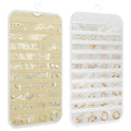 1 Pack Hanging Jewelry Organizer 80-Pocket Dual-sided Jewelry Storage for Earring Necklace Bracelet Ring Travel Holder, White and Beige - color: White and Beige
