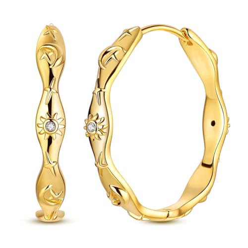 LAZA 925 Sterling Silver Hoop Earrings for Women, Sterling Silver Butterfly Hoops Colorful Flowers Hoop Huggie Earrings Hypoallergenic Jewelry Gifts for Women - color: Golden Waterdrop Earring
