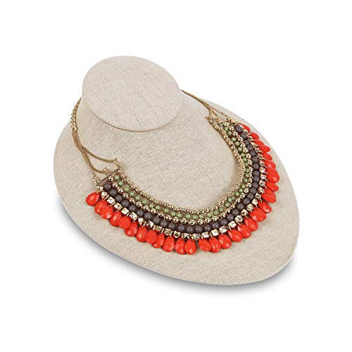 MOOCA Linen Lay Down Necklace Bust Display Jewelry Necklace Chain Jewelry Bust Display Holder Stand, Tan Linen