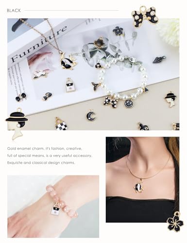 JIALEEY Assorted Gold Plated Enamel Charm Pendant DIY for Earrings Necklace Bracelet Jewelry Making and Crafting, Black 50PCS