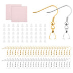 Stainless Steel Earring Hooks 100 Pieces DIY Earrings Making Kit, 50 Silver and Gold Earrings Hooks with 50 Clear Silicone Earring Backs and 2 Polishing Cloth for Jewelry Making