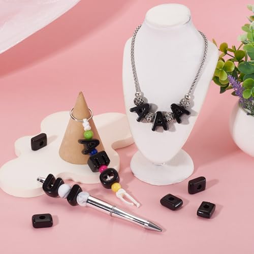 Craftora 30Pcs Black Acrylic Slider Letter I Beads Block Charm Chunky Bubble Alphabet Bead Large Hole Initials Beads for Keychain Bracelet Necklace Jewelry Making - color: Letter I