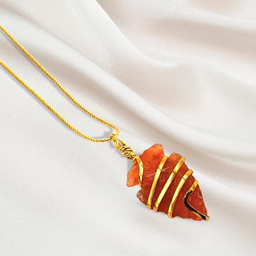 Amazing Gemstone Crystals and Healing Stones Carnelian Necklace - Gold Chain Necklace Pendant - Real Crystal Necklace - color: Gold Spiral Arrowhead, size: 1 PIECE