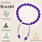 Amazing Gemstone Amethyst Bracelet for Women Men's Gifts - Protection Healing Crystal Bracelet - 8mm Gemstone Beaded Adjustable Bracelet Pulseras Para Hombres Mujer Stocking Stuffers - color: Amethyst