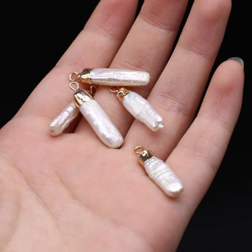 5 Pcs Natural Pearl Pendants Irregular Freshwater Pearl Pendant Charms for Jewelry Making Necklace Bracelet DIY Gift - color: long strip