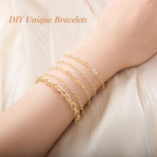 Crisjanggo 32.8 Feet 14K Gold Plated Brass Chains for Jewelry Making Long Craft Link Chain Roll Paperclip Necklace Chains Bulk with Jump Rings Lobster Clasps Extender Chain - color: Paperclip