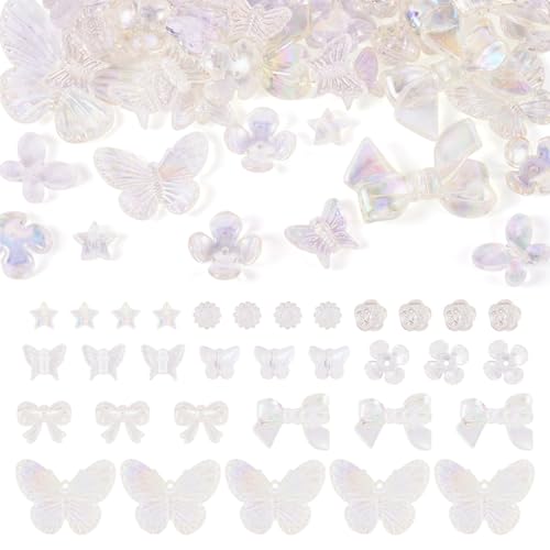 Cheriswelry DIY Bracelet Beads Pendants Kit - Mixed Transparent White Flower Butterfly Star Bowknot Loose Spacer Resin Beads - 30gs, 4-23.5mm, Clear AB Color - color: Clear AB