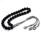 Simple Designed Natural Stone Worry Beads (8mm -33 Beads) - Prayer Beads Tesbih-Tasbih-Tasbeeh-Misbaha-Subha-Sebha-Sibha-Rosary (Black Shiny Glass -10 mm 33- Beads) - color: Black Shiny Glass -10 mm 33- Beads