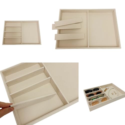 Large Beige Premium Quality Velvet Jewelry Display Box Tray Stackable Practical Trade Show Home Store Glasses Accessories (Multifunction Jewelry Tray) - color: Multifunction Jewelry Tray