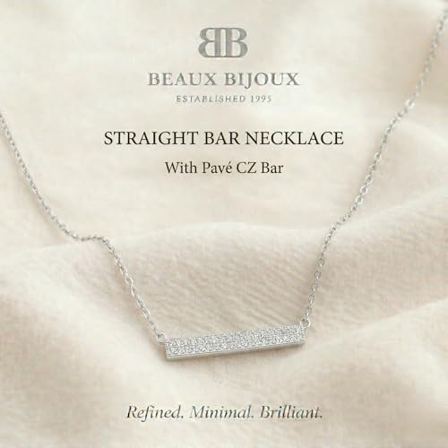Horizontal Bar Necklace for Women, Sterling Silver or 14K Gold Plated Silver, Minimalist, CZ Diamond, Dainty Bar Pendant - Unique Jewelry Gift - style: Signature Pavé - Silver