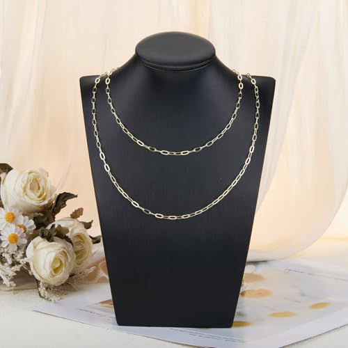 Crisjanggo 32.8 Feet 14K Gold Plated Brass Chains for Jewelry Making Long Craft Link Chain Roll Paperclip Necklace Chains Bulk with Jump Rings Lobster Clasps Extender Chain - color: Paperclip