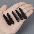 50mm Natural Black Obsidian Hexagonal Wand Jewelry Making Crystal Pointed Chakra Reiki Healing Beads 2mm Hole Drilled(Pack of 5) - color: Black Obsidian