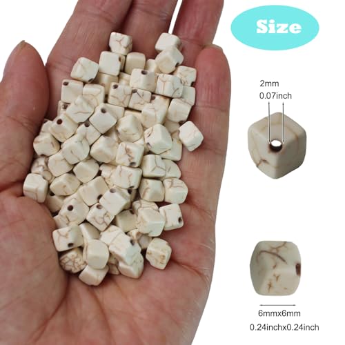 PAMIR TONG White Cube Space Beads for Jewelry Making 6mm 300pcs Natural Turquoise Stone Square Lanyard Space for Garland Keychain DIY Handmade Craft Beads for Necklace Bracelet Supplies - color: White Square