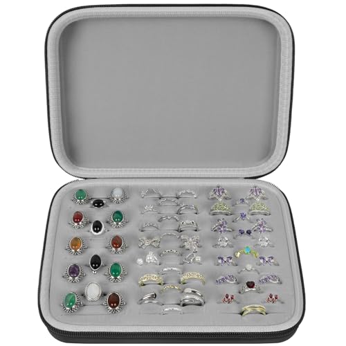 GWCASE Ring Organizer Storage Case - Jewelry Ring Display Collector Box with 42 Slots. Rings Tray Holder Showcase Fits for 50+ Rings, Earrings, Brooches and Cufflinks (Box Only)-Black - color: black