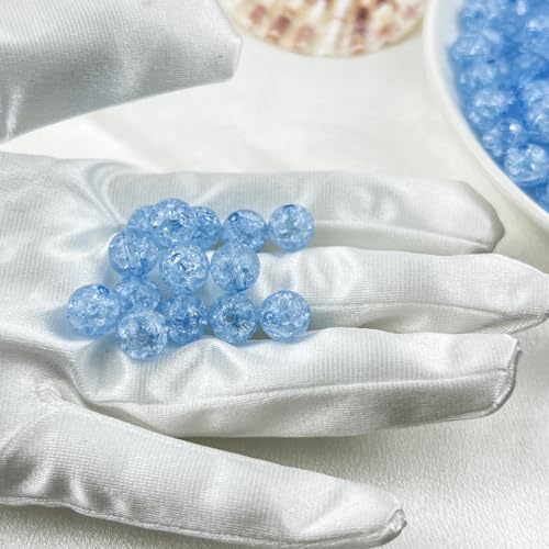 200pcs 10mm Acrylic Crackle Beads - Round Crystal Craft Beads With Hole for Jewelry Making, Bracelets, Necklaces (22-Blue) - color: 22-blue, size: 10MM