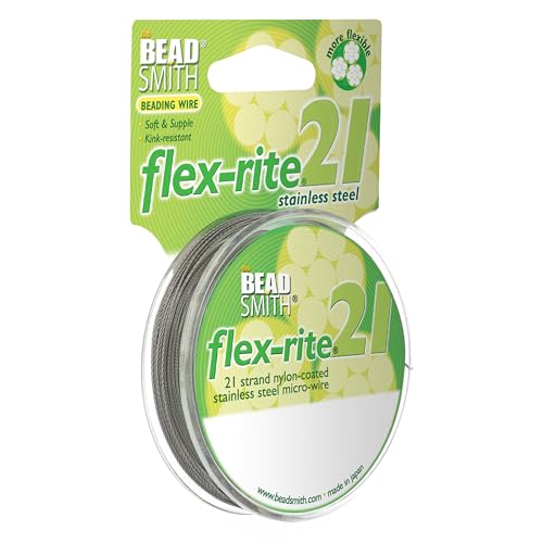 The Beadsmith Flex-Rite Beading Wire - 21-Strand Nylon-Coated Stainless-Steel Wire, 0.024" (0.60 mm) Dia, Clear, 100 ft Spool, Durable Necklace & Bracelet String, for Jewelry Making Supplies - size: .024” Dia - 100 ft