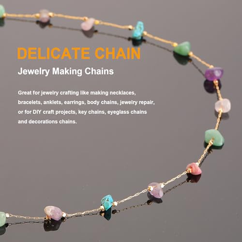 KYUNHOO 16.4FT Colorful Natural Stone Chain Links Gold Plated Brass Chain for Necklace Thin Paperclip Chain Roll with Lobster Clasps Jump Rings Jewelry Making Supplies - color: Natural Stone-Colorful