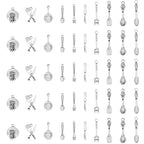Shapenty 10 Styles Antique Silver Kitchen Tableware Fork Knife Pan Baking Cooking Charm Pendant Set for Earring Necklace Bracelet Keychain Jewelry Making Geocaching Fun Craft Supplies, 50PCS