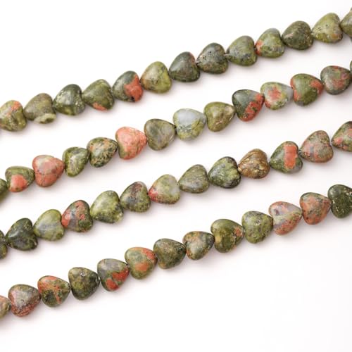 10mm Natural Unakite Stone Beads Heart Shape DIY Loose Gemstone Energy Healing Crystal Charms for Jewelry Making Handmade - color: Unakite