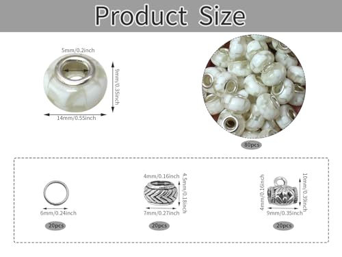 White Shell European Craft Beads for Jewelry Making Large Hole Beads for Pen 140pcs 14mm Rondelle Slide Charm Beads, Big Hole Space Resin Beads for DIY Bracelet Charms (PT400) - color: PT400 Shell White