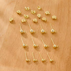 Gold Earrings Post for Jewelry Making, 12Pcs 3/4/5mm 925 Sterling Silver Earrings Ball Studs with Loop, Hypoallergenic Gold Ear Findings Butterfly Backs Supplies Set Studs Posts for Earrings Making - color: Ball_Gold