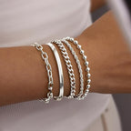 Gold Bracelets Set for Women Stack, Chunky Thick Bracelets Stack for Women Trendy, Simple Dainty Thin Gold Plated Cuff Stackable Bracelets With Beaded Cuban Paperclip Snake Rope Bangle Hand Chain Jewelry - style: Style 05-silver