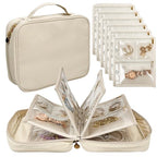 Travel Jewelry Organizer Case,Jewelry Bags Jewelry Storage Book Binder with Clear Zipper Velvet Pouch for Traveling,Earrings, Rings, Necklace, Bracelet (White) - color: Beige