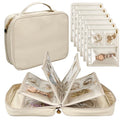 Travel Jewelry Organizer Case,Jewelry Bags Jewelry Storage Book Binder with Clear Zipper Velvet Pouch for Traveling,Earrings, Rings, Necklace, Bracelet (White) - color: Beige