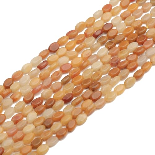 70pcs Natural Yellow Jade Stone Beads，4x6mm Egg Shape Loose Gemstone Beads for Jewelry Making Design Earring Necklace - color: yellow jade