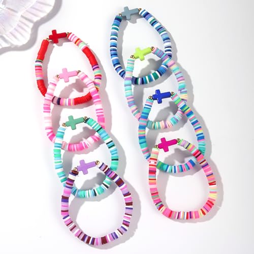 12pcs Halloween Heishi Beaded Bracelets for Women-Spooky Ghost & Pumpkin Party Favors Boho Stackable Polymer Clay Bead- Stretch Friendship Bracelet Set - style: Style C Rainbow Colors-8pcs