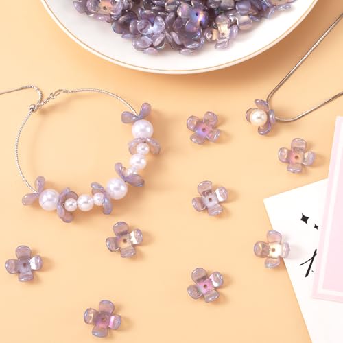 100pcs Cherry Blossom Beads, 5-Petal Acrylic Flower Beads, Mini Spacer Hair Accessories Halloween Christmas for Bracelets Earring Jewelry Making- Gray - color: Gray