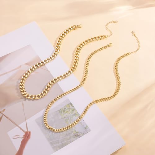 Moodear Gold Necklace for Women Dainty Chunky 14K Gold Plated/Sliver Plated Chain Necklace Cuban Link Paperclip Chain Choker Toggle Clasp Layered Necklace for Women Trendy Fashion Gift - style: Layered Cuban Chain link
