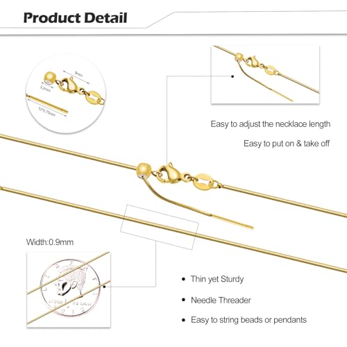 Crisjanggo 10 Pack Snake Necklace Bulk Gold Plated Stainless Steel Threader Adjustable Necklace Chain for Jewelry Making - color: Gold Snake