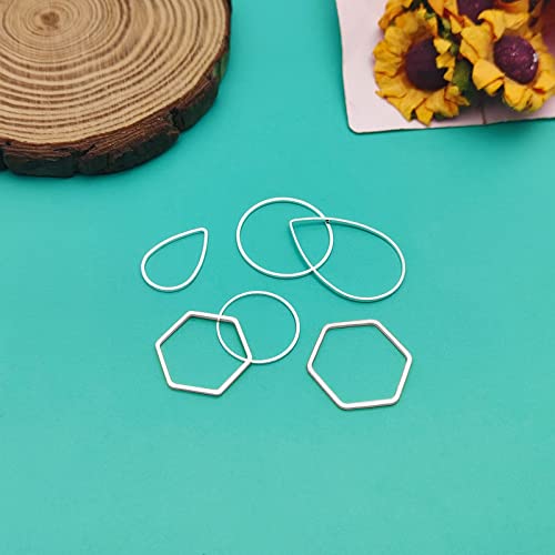 60pcs Hoop Earrings for Jewelry Making,Earring Finding Hoop Hypoallergenic Teardrop Hexagon Round Earrings Hoops Open Bezel Pendant Frame for DIY Earring Making Supplies(Silver,3Shapes) - color: 60PCS;Teardrop,Hexagon,Round;Silver