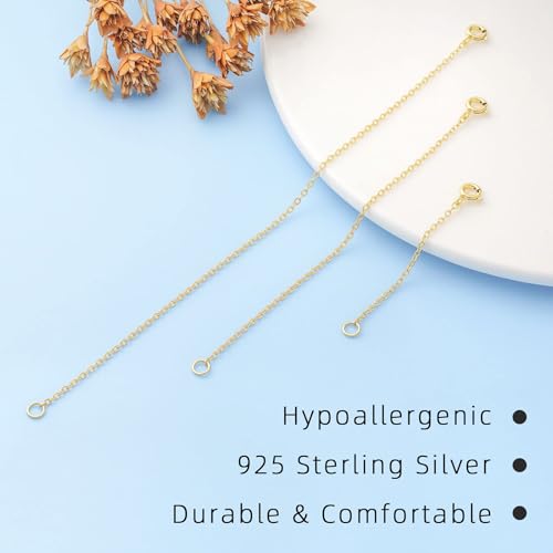 925 Sterling Silver Necklace Extenders Gold Necklace Extender Chain Bracelet Anklet Jewelry Extension for Women, 3 Piece Set (2, 4, 6 Inches) - color: Gold, size: 2 4 6 inch