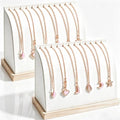 2 Pack Cambered Necklace Display Stand, Soft Leather Necklace Bracelet Organizer Rack for Selling, White Tabletop Jewelry Display Storage Holder for Necklaces, Pendant, Mother's Day