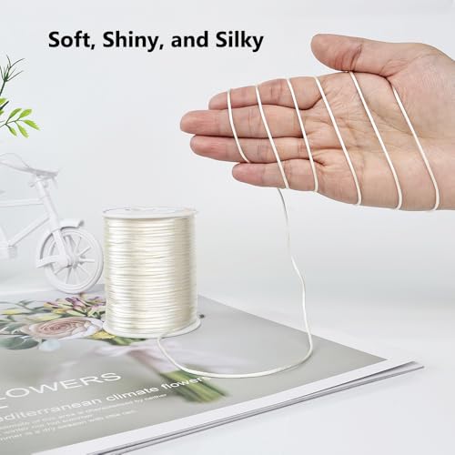 LUSTEMBER 330 Feet Satin Nylon String, 1 mm Silky Smooth Durable Nylon Cord for Jewelry Making, Bracelets, Beading, Necklaces, Macrame, Kumihimo, Rattail, and Chinese Knot Craft - size: Cream