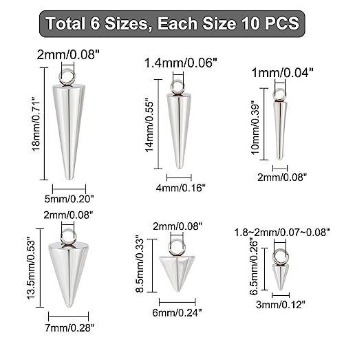 UNICRAFTALE Cone Charms Stainless Steel Spike Charms Punk Style Charm Spike Pendants Dangle Charm for DIY Necklace Earring Bracelet Jewelry Making - size: 6.5/8.5/10/13.5/14/18mm Long