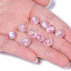7.5×10mm 50pcs White Pink Flower Faceted Lampwork Glass Beads for Jewelry Making, Flat Round Handmade Murano Beads for Bracelets, Crafts, Friendship Bracelet Kit, Rosary Making - color: White Pink Flower